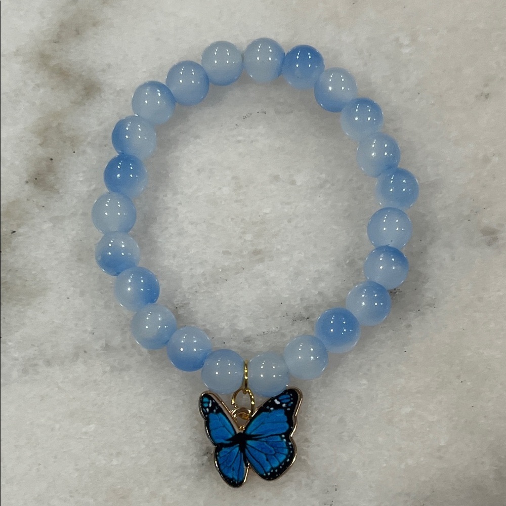 Blue Beaded Bracelet with Butterfly Charm - Picture 6 of 6